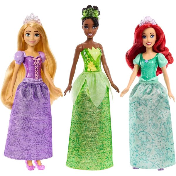 Disney-Prinzessinnen 3er-Pack: Tiana, Rapunzel, Arielle mit Accessoires und Haaren zum Kämmen