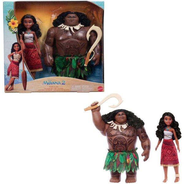Mattel Disney Moana 2 Set mit 2 Moana- und Maui-Puppen mit Kleidung und 4 Accessoires