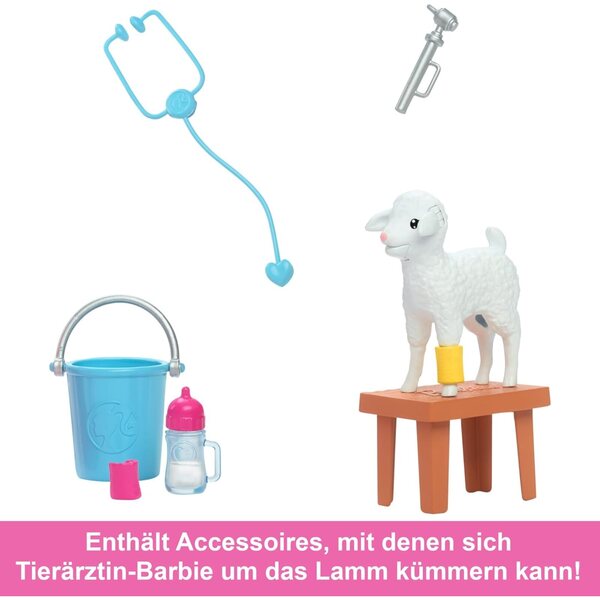 Barbie Landtierarzt-Set mit Puppe und 10 interaktiven Zubehörteilen, Rollenspiel