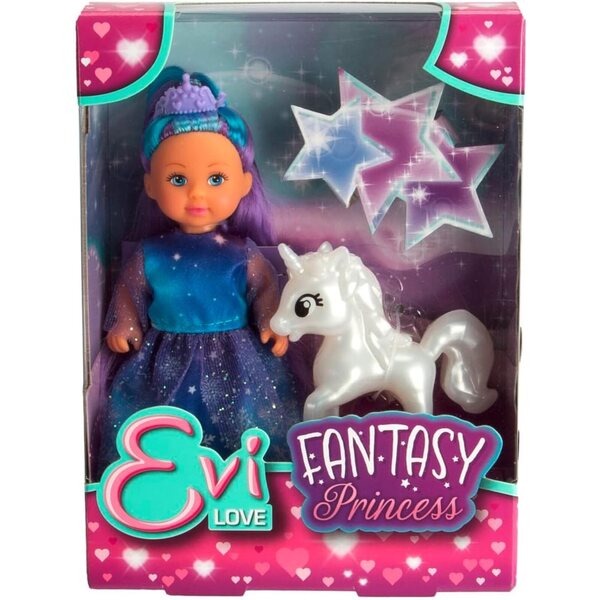 Evi Love Fantasy Princess: 12 cm große Puppe mit Einhorn und Prinzessinnenkleid für Kinder