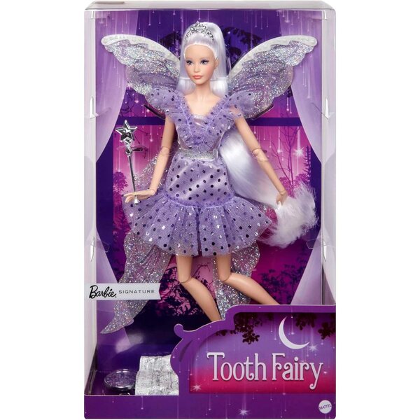 Barbie Zahnfee mit blau-lila Kleid und glänzenden Accessoires