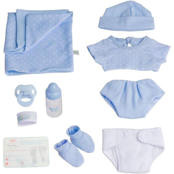 JC Toys Babypuppe 36 cm mit Gummikörper und blau gepunkteter Kleidung