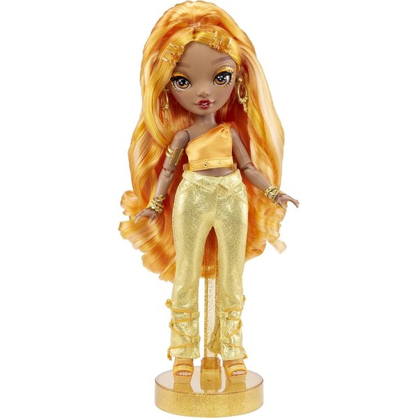 Rainbow High Meena Fleur - Bambola Moda Safran Oro con 2 Outfit e Accessori