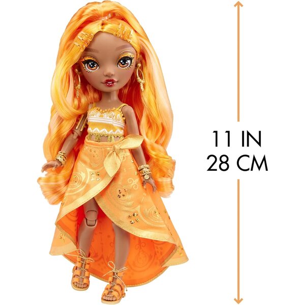 Rainbow High Meena Fleur - Bambola Moda Safran Oro con 2 Outfit e Accessori