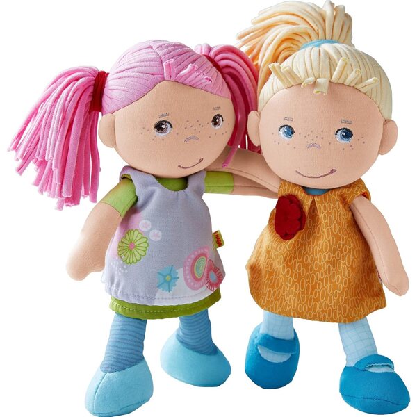 HABA Puppe Joleen - Morbida Stoffpuppe per Bambini da 6 Mesi con Vestito Giallo