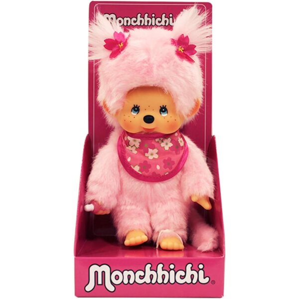 Monchhichi Pinky Sakura Rose 20 cm – Kultiges Plüschtier der 80er Jahre für Kinder ab 2 Jahren