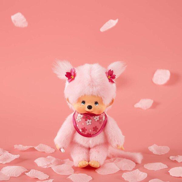 Monchhichi Pinky Sakura Rose 20 cm – Kultiges Plüschtier der 80er Jahre für Kinder ab 2 Jahren