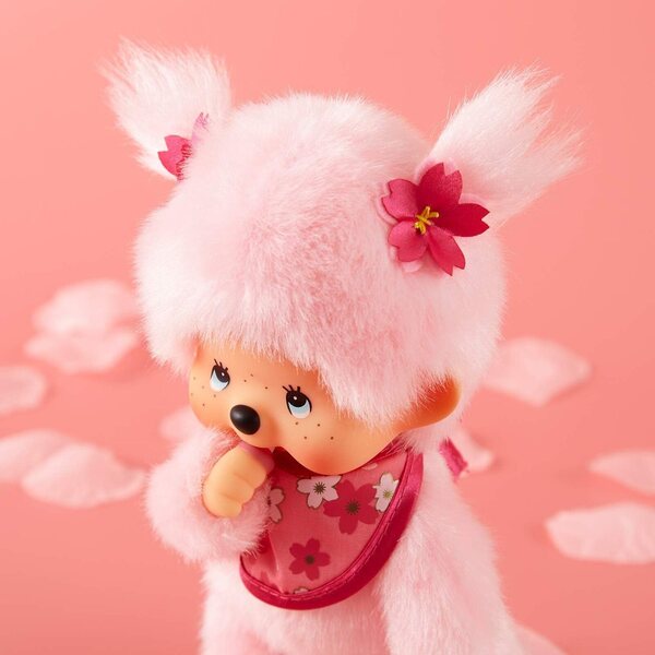 Monchhichi Pinky Sakura Rose 20 cm – Kultiges Plüschtier der 80er Jahre für Kinder ab 2 Jahren