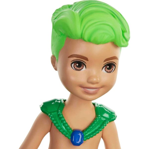 Barbie Dreamtopia Chelsea Merboy Puppe in leuchtendem Grün mit glitzernden Haaren und Schwanz