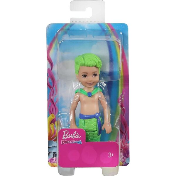 Barbie Dreamtopia Chelsea Merboy Puppe in leuchtendem Grün mit glitzernden Haaren und Schwanz
