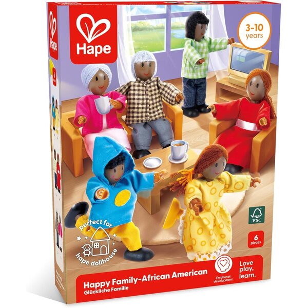 Hape Bambolefamilie 6 Teile dunkle Haut Lernspiel für Kinder ab 3 Jahren
