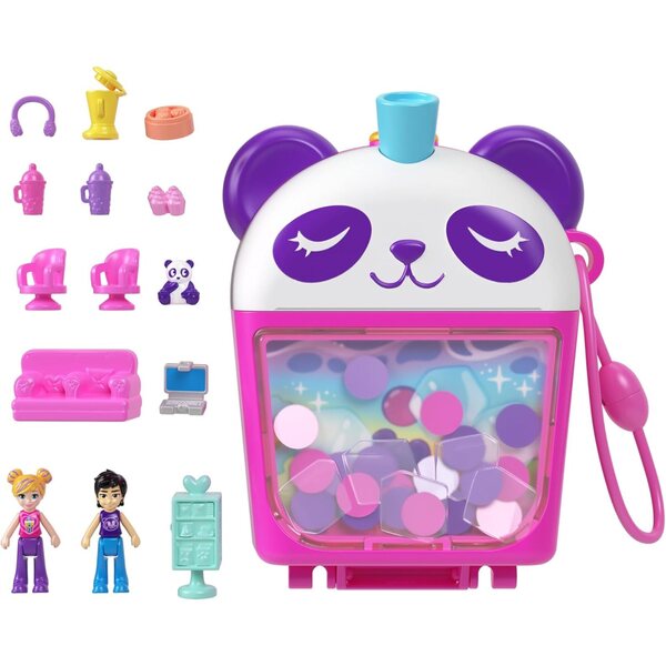 Polly Pocket Set Bubble Tea-Pandaschatulle mit 2 Minipuppen und Zubehör