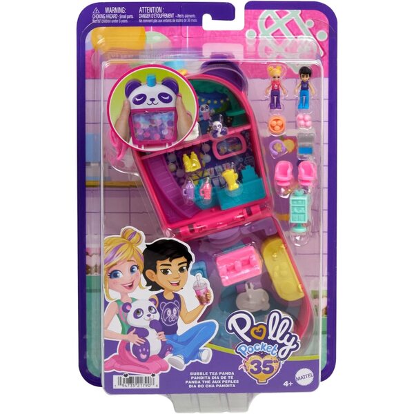 Polly Pocket Set Bubble Tea-Pandaschatulle mit 2 Minipuppen und Zubehör