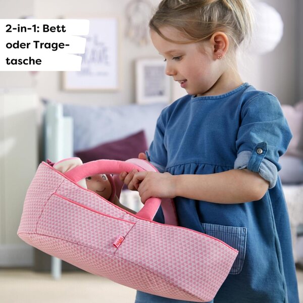 HABA Bamboletragetasche Rosarot 2-in-1 per bambole bebè & bambole di stoffa, gioco creativo 18m+