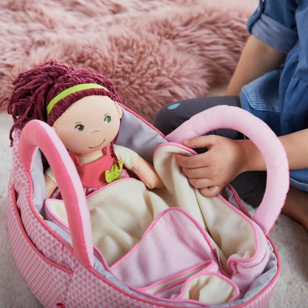 HABA Bamboletragetasche Rosarot 2-in-1 per bambole bebè & bambole di stoffa, gioco creativo 18m+