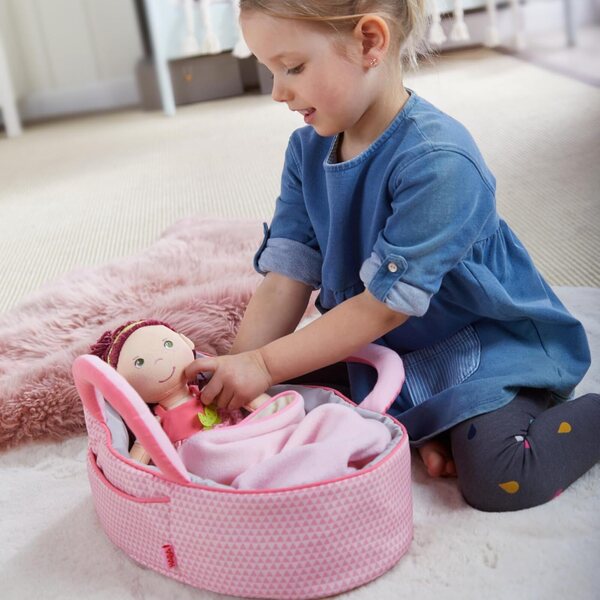 HABA Bamboletragetasche Rosarot 2-in-1 per bambole bebè & bambole di stoffa, gioco creativo 18m+