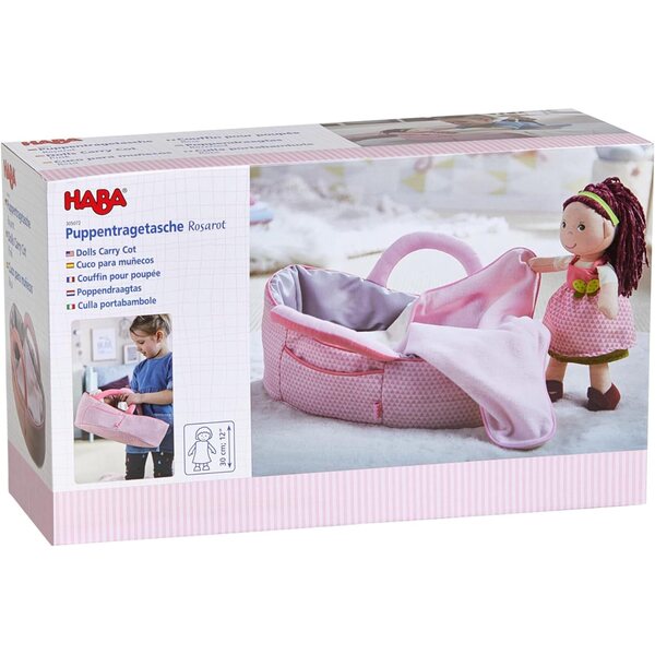 HABA Bamboletragetasche Rosarot 2-in-1 per bambole bebè & bambole di stoffa, gioco creativo 18m+