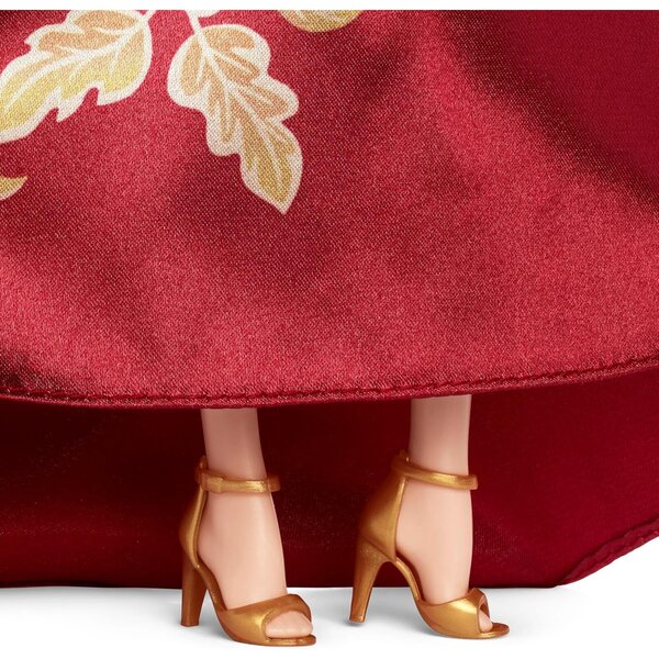 Barbie Signature Lunar Anus Rotes Kleid mit goldenem Pfingstrosenmuster, Sammlerstück