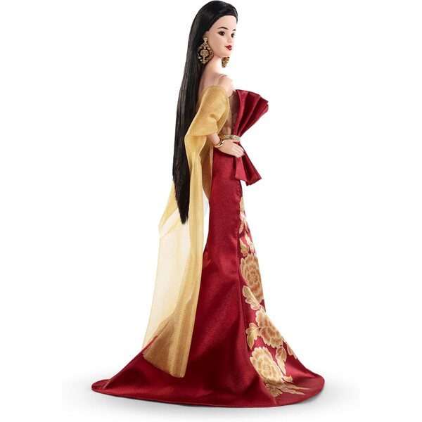 Barbie Signature Lunar Anus Rotes Kleid mit goldenem Pfingstrosenmuster, Sammlerstück