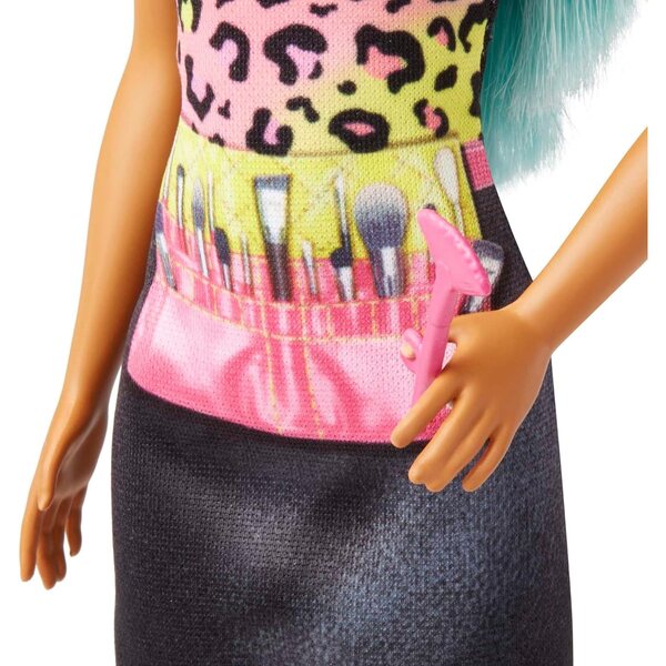 Barbie Visagistin mit Zubehör, Styling-Puppe mit blau-grünen Haaren und Make-up-Set, Kreativspiel für Kinder ab 3 Jahren
