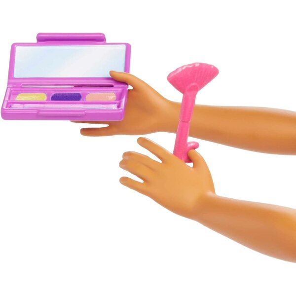 Barbie Visagistin mit Zubehör, Styling-Puppe mit blau-grünen Haaren und Make-up-Set, Kreativspiel für Kinder ab 3 Jahren