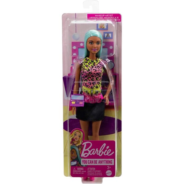 Barbie Visagistin mit Zubehör, Styling-Puppe mit blau-grünen Haaren und Make-up-Set, Kreativspiel für Kinder ab 3 Jahren