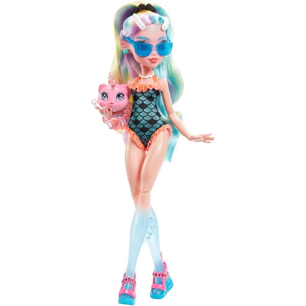 Pupazzo Monster High Lagoona Blue con Outfit Pink e Accessori per Bambini da 4 Anni