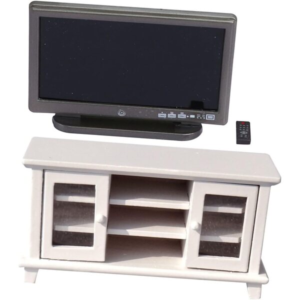 Mobile TV in Miniatura Bianco in Legno e Plastica, Decorazione Elegante per Mini Casa