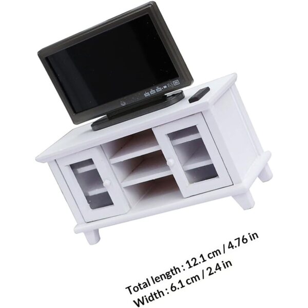 Meuble TV miniature blanc en bois et plastique, décoration élégante pour mini maison