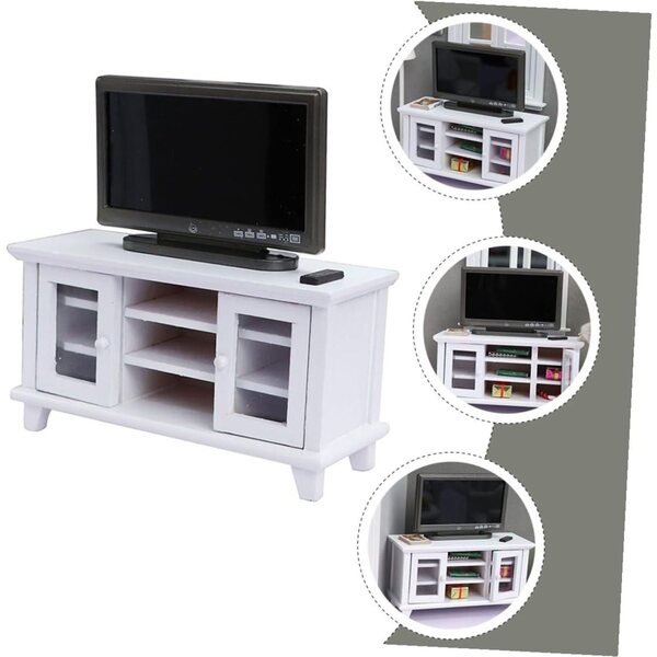 Meuble TV miniature blanc en bois et plastique, décoration élégante pour mini maison