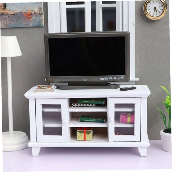 Meuble TV miniature blanc en bois et plastique, décoration élégante pour mini maison
