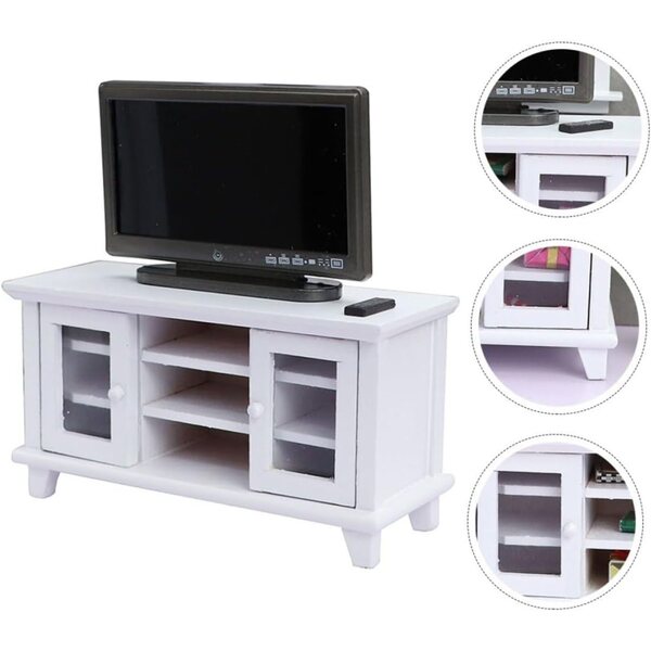 Meuble TV miniature blanc en bois et plastique, décoration élégante pour mini maison