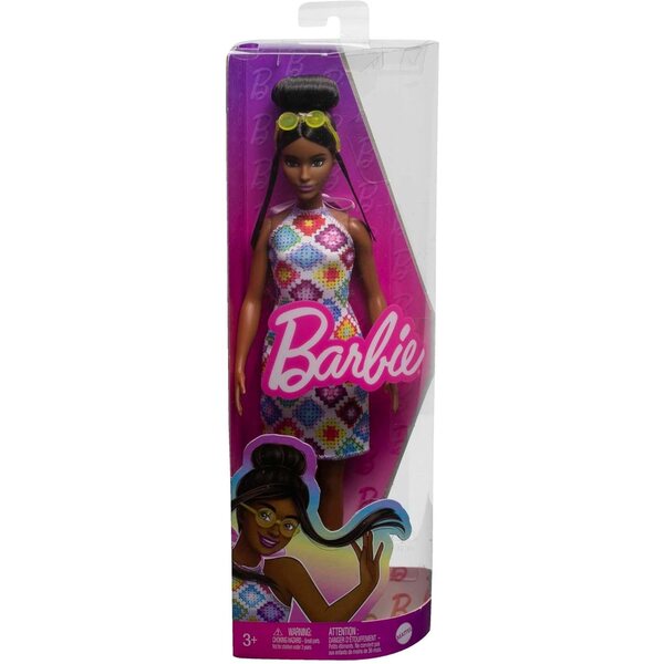 Barbie Fashionistas 210: Babe mit Dutt-Glamour, Midikleid-Kleid und trendigen Accessoires