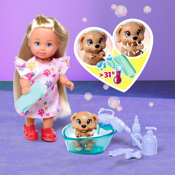 Simba Evi Love Dog Bath con cane e vasca da bagno, 8 pezzi, giochi per bambini 3+ anni
