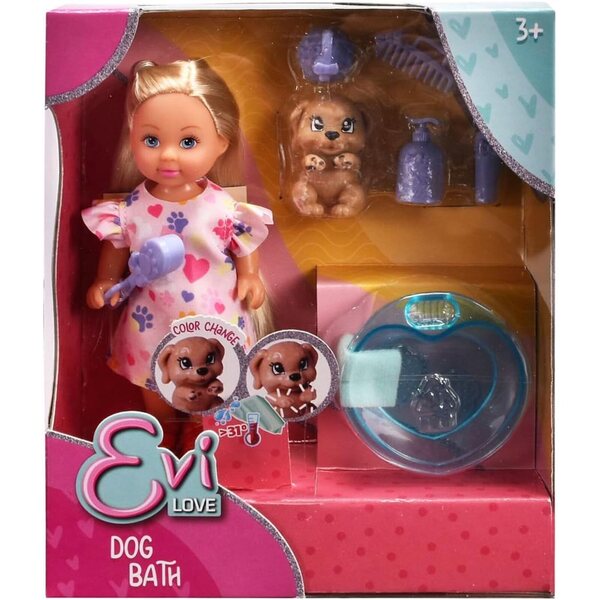Simba Evi Love Dog Bath con cane e vasca da bagno, 8 pezzi, giochi per bambini 3+ anni