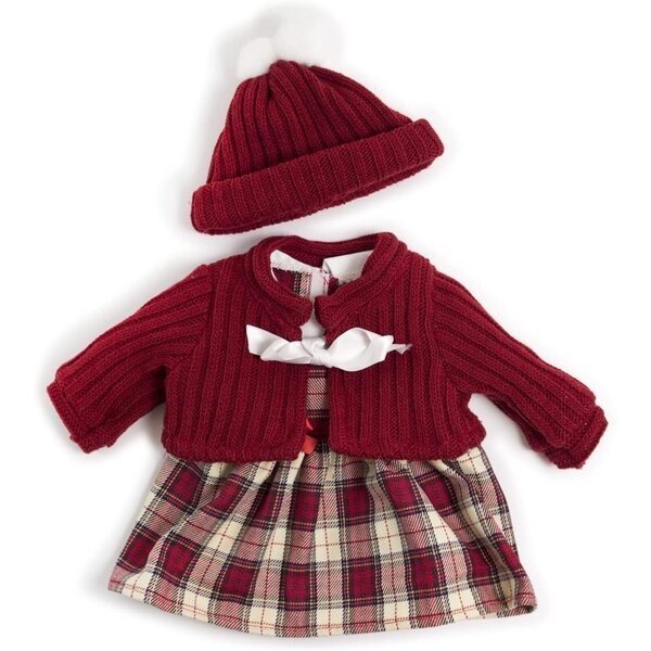 Kleidungsset für Miniland-Puppen, 40 cm: Kleid, Strickjacke und Hut