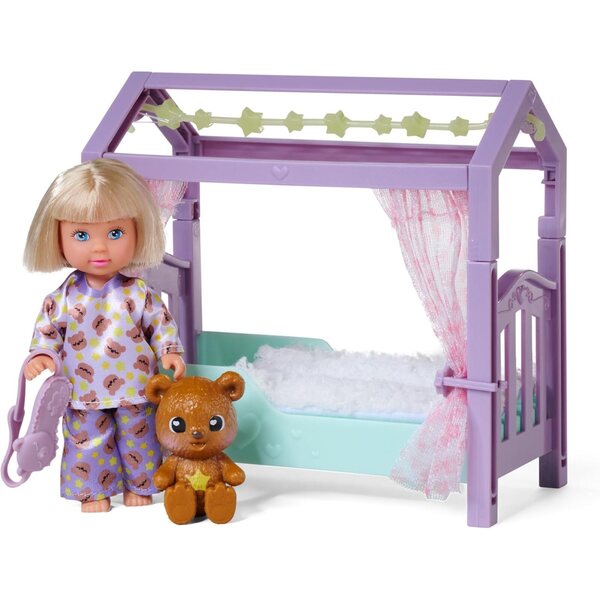 Simba Evi Love Teddy Bed: кукла с пижама, нощна маска и 12 см светещо легло