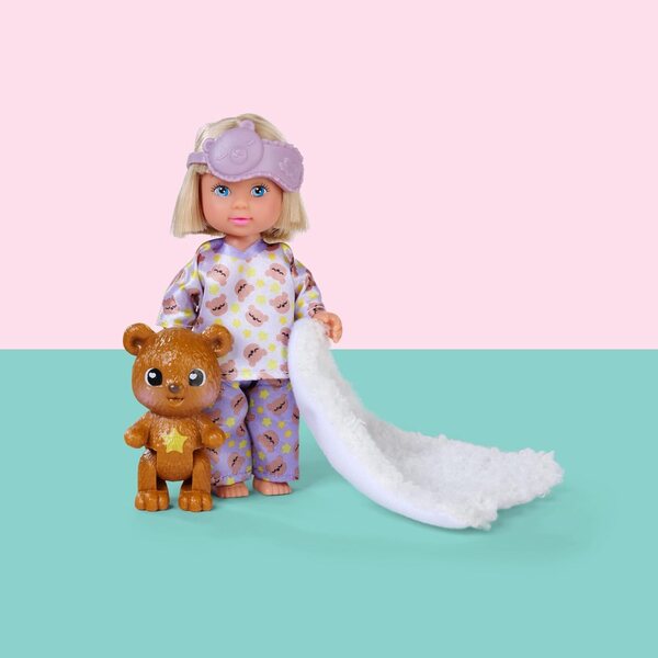 Simba Evi Love Teddy Bed: bambola con pigiama, maschera notte e letto glow 12cm