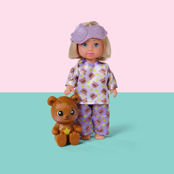 Simba Evi Love Teddy Bed: bambola con pigiama, maschera notte e letto glow 12cm