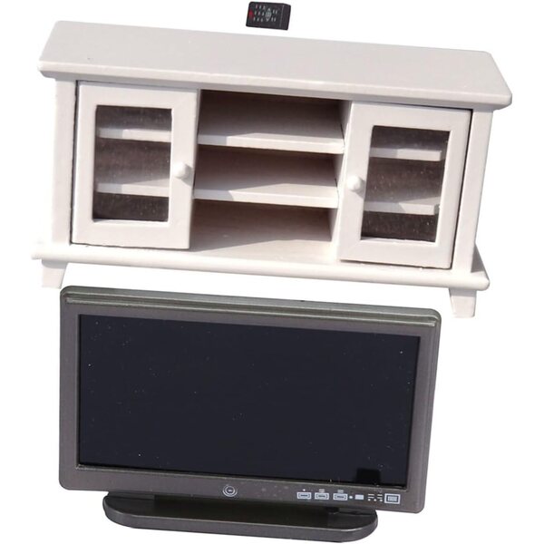 Mini Arredamento TV Doppia Porta in Legno Bianco per Mini Case e Decorazioni