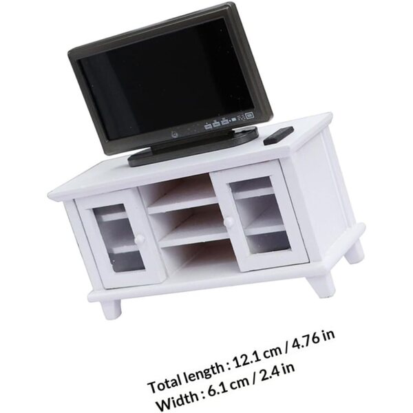 Mini Arredamento TV Doppia Porta in Legno Bianco per Mini Case e Decorazioni