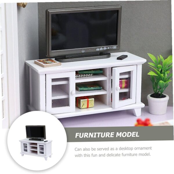 Mini Arredamento TV Doppia Porta in Legno Bianco per Mini Case e Decorazioni