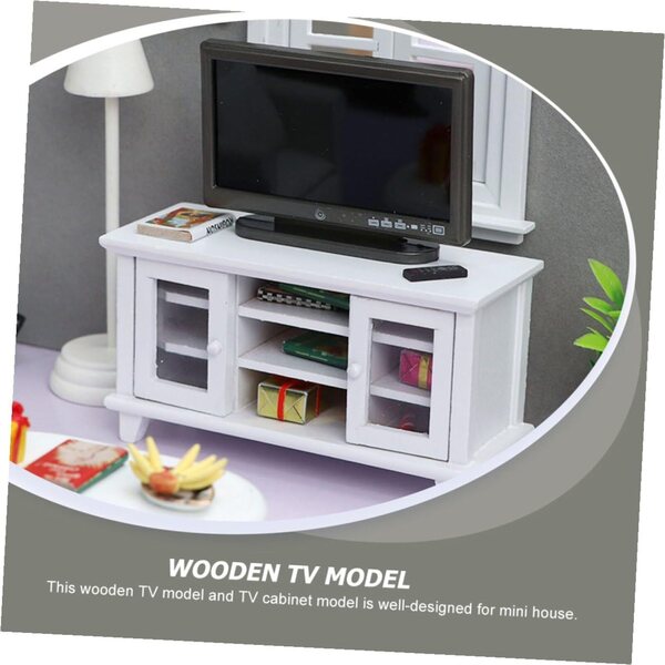 Mini Arredamento TV Doppia Porta in Legno Bianco per Mini Case e Decorazioni