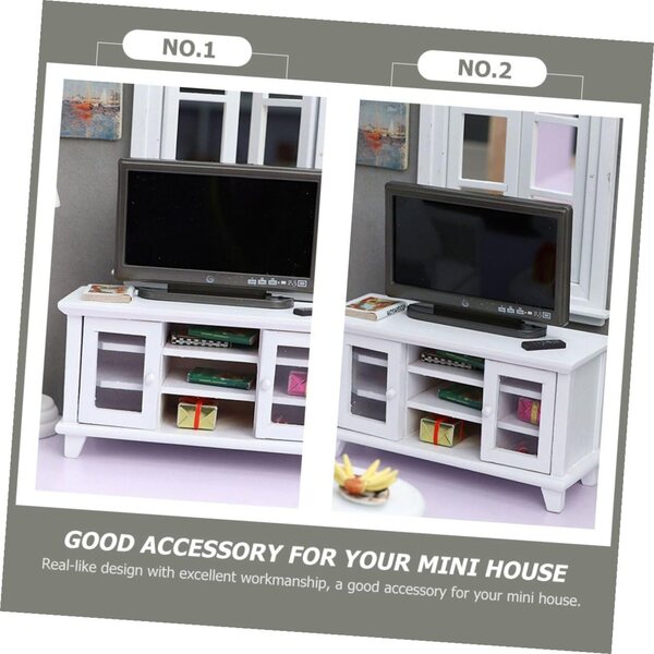 Mini Arredamento TV Doppia Porta in Legno Bianco per Mini Case e Decorazioni