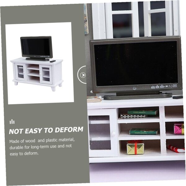 Mini Arredamento TV Doppia Porta in Legno Bianco per Mini Case e Decorazioni