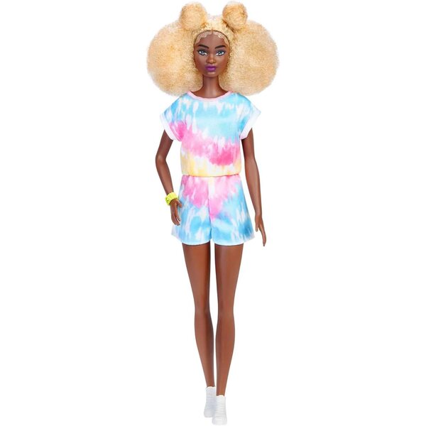 Barbie Fashionistas #180 mit Afro Blonde, Batikanzug und Modeaccessoires für Kinder 3-8 Jahre