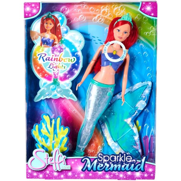 Steffi Love Puppe Sparkle Mermaid 39 cm con Flosse Luminescente per Bambini 3+