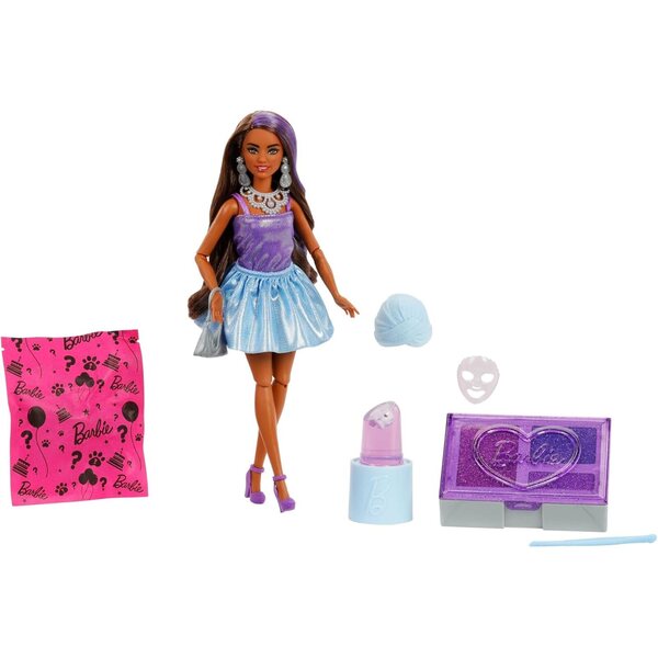 Barbie Party Unboxed Glam Party mit 10 Überraschungen und lila Glitzerpuppe