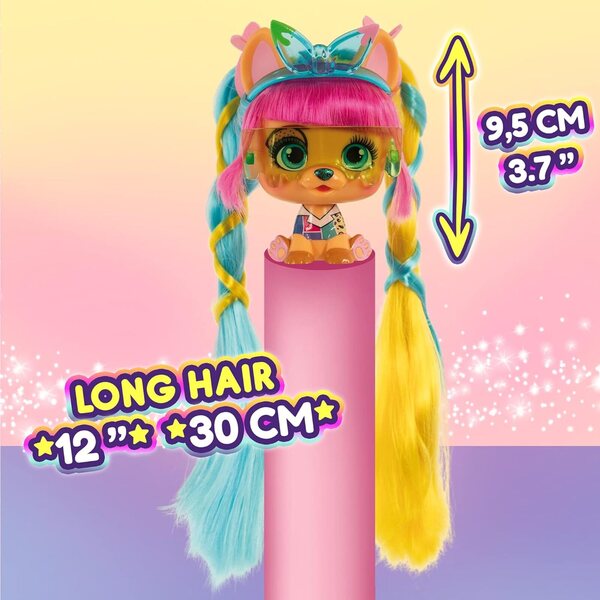 VIP Pets Color Boost cagnolino con 30 cm capelli lunghi da pettinare, 9 accessori e pastelli colorati