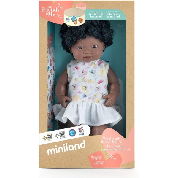 Miniland Bambola 38 cm - Ragazza Africana Anatomica dalla Collezione My Friends & Me